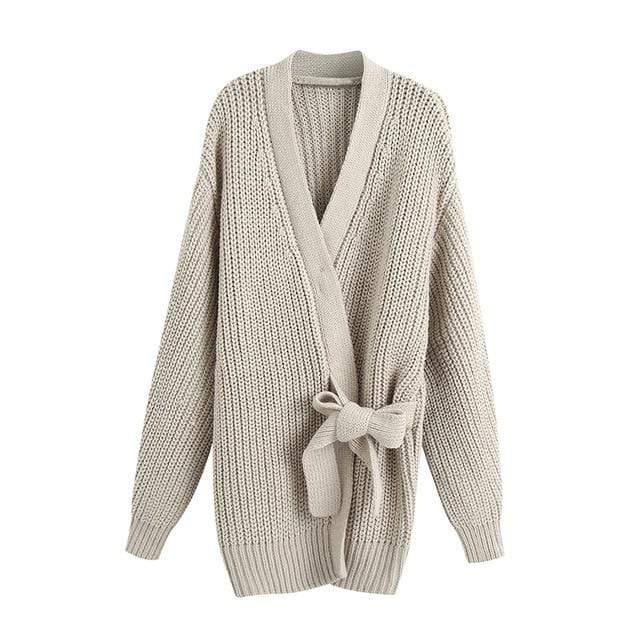 tied wrap knitted cardigan sweater