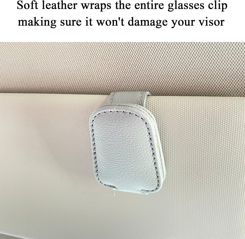 KIWEN Sunglasses Holders for Car Sun Visor, Magnetic Leather Glasses Eyeglass Hanger Clip for Car, Ticket Business Card Clip Eyeglasses Mount Car Visor Accessories (Grey)