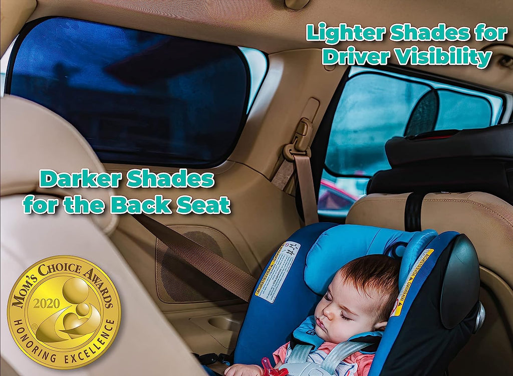 kinder Fluff Car Window Shade (4Pack)-The Only Certified Car Window Sun Shade for Baby Proven to Block 99.95% UVR - Mom's Choice Gold Award Winning - Car Seat Sun Protection