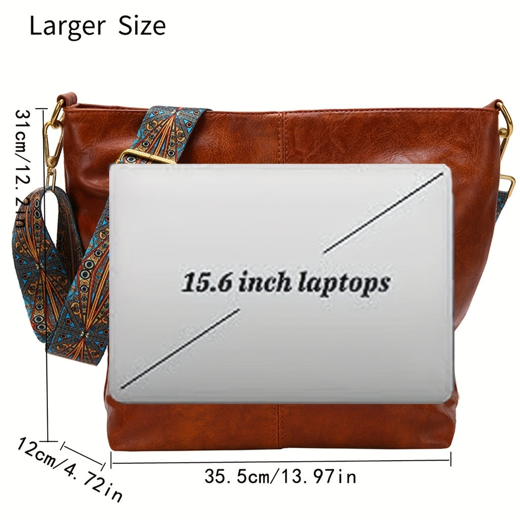 Geometric Strap Hobo Bag, LarCapacity Crossbody Bag, Women's Retro Style Shoulder Bag