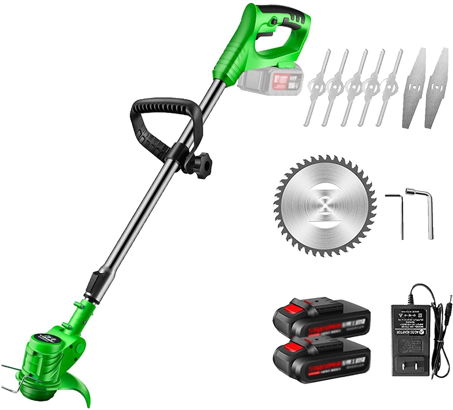 LANHA 21V Cordless Grass Trimmer, with 7500 Battery and Charger Battery Lawn Trimmer Telescopic Handle 8000rpm Electric Lawn Mower 5 X Nylon Blade 2 X Steel Blade 1 X Alloy Blade