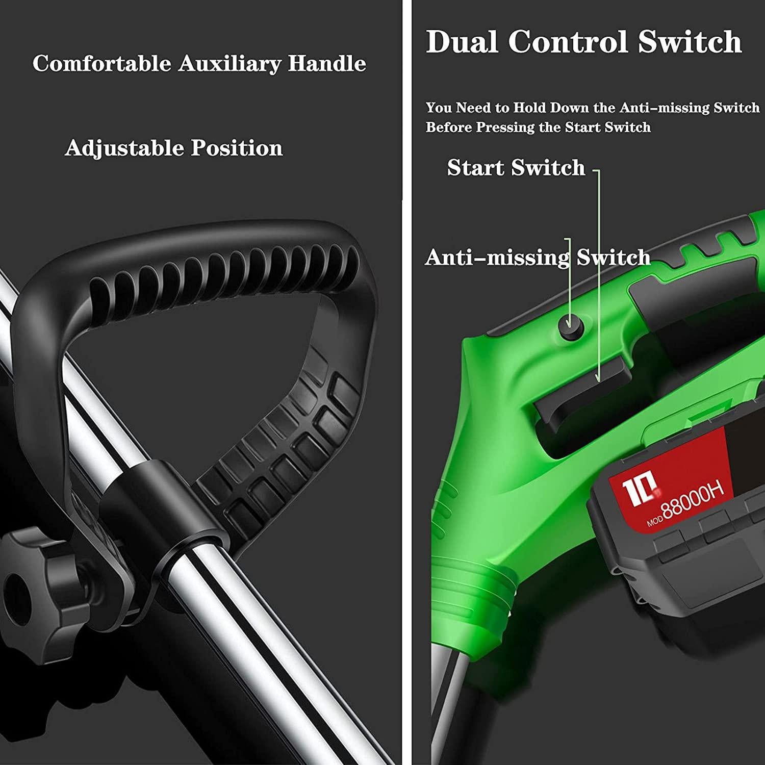 LANHA 21V Cordless Grass Trimmer, with 7500 Battery and Charger Battery Lawn Trimmer Telescopic Handle 8000rpm Electric Lawn Mower 5 X Nylon Blade 2 X Steel Blade 1 X Alloy Blade