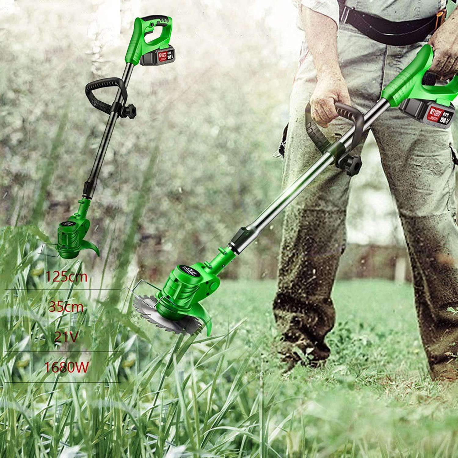 LANHA 21V Cordless Grass Trimmer, with 7500 Battery and Charger Battery Lawn Trimmer Telescopic Handle 8000rpm Electric Lawn Mower 5 X Nylon Blade 2 X Steel Blade 1 X Alloy Blade