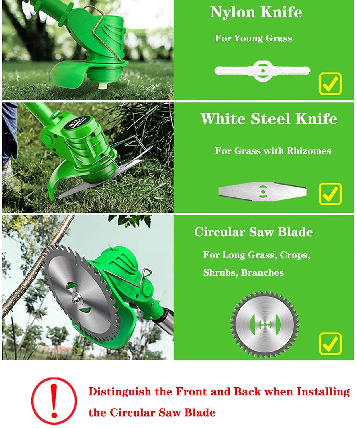 LANHA 21V Cordless Grass Trimmer, with 7500 Battery and Charger Battery Lawn Trimmer Telescopic Handle 8000rpm Electric Lawn Mower 5 X Nylon Blade 2 X Steel Blade 1 X Alloy Blade