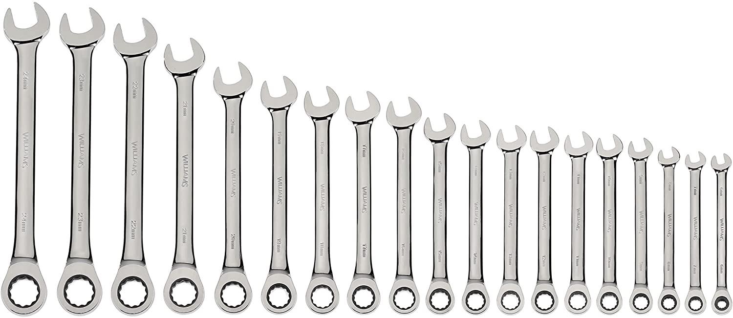 Williams MWS-1125NRC Combo Ratcheting Wrench Set, 6 mm - 24mm, 19-Piece