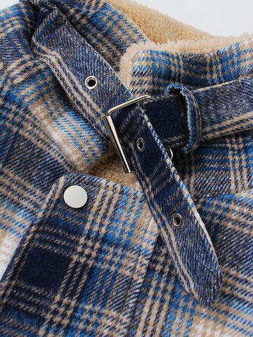 mens plaid thicken sherpa lined lapel cotton vintage overcoats with pocket
