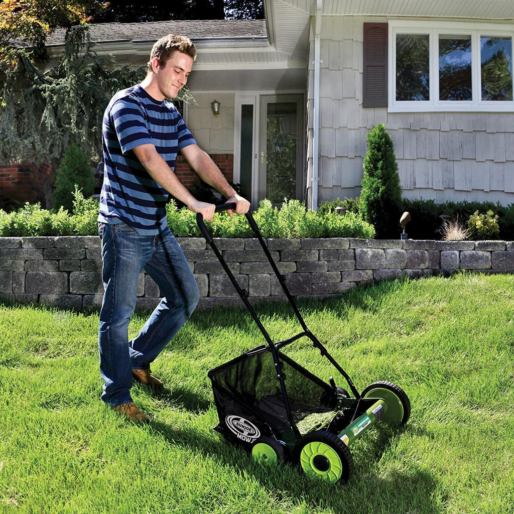 Sun Joe FBA MJ502M 20-Inch Manual Reel Mower w/ 8.5-Gallon Grass Catcher, 9-Position Height Adjustment, Foam Grip, Compact Design, Green