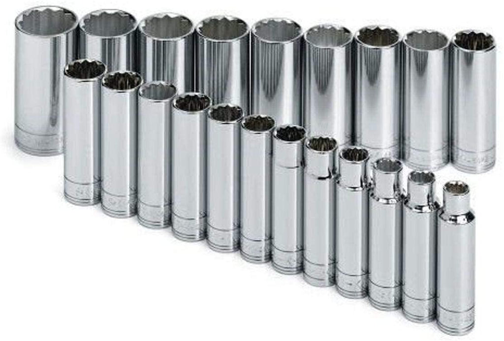 SK Professional Tools 1951 21-Piece 1/2 in. Drive 12-Point Deep Metric Socket Set - Chrome Socket Set with Super Chrome Finish | Set of 21 Sockets Made in USA