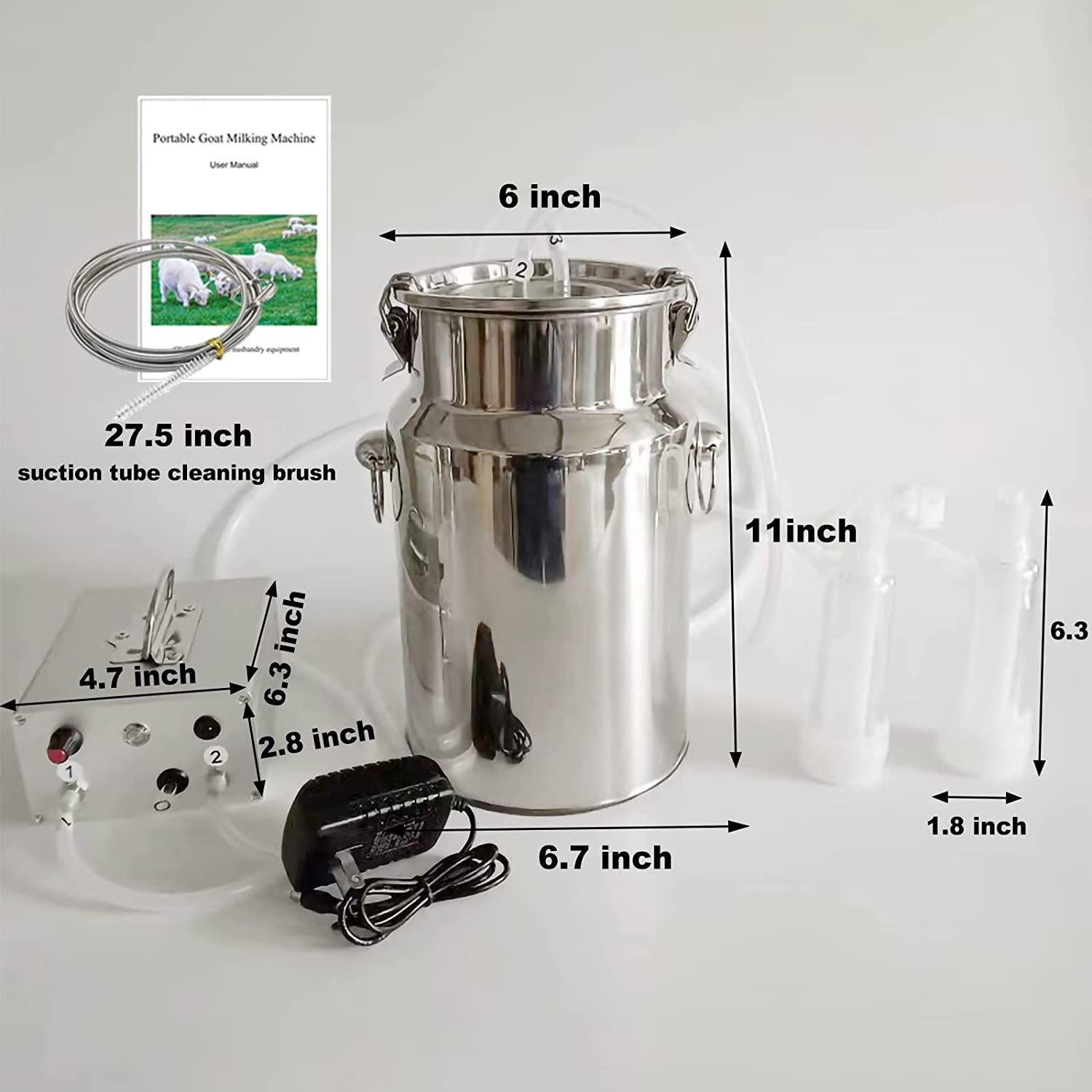 Olyfanco 7L Goat MilMachine, Pulse/Direct Suction 2 in 1 Model, Suction Adjustable and Milk Bucket Full Self-Stop System to Preventing Overflow -2023 Newest Model