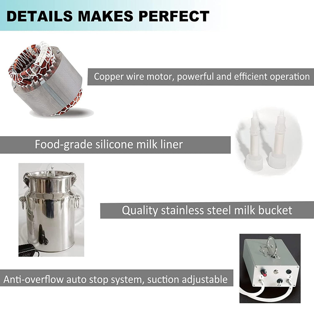 Olyfanco 7L Goat MilMachine, Pulse/Direct Suction 2 in 1 Model, Suction Adjustable and Milk Bucket Full Self-Stop System to Preventing Overflow -2023 Newest Model