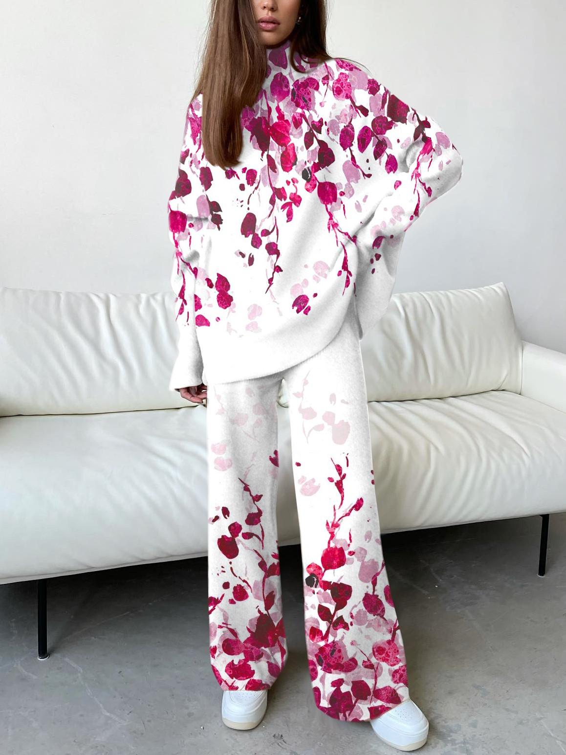 Women's Elegant Rose Red Rose Print Suit