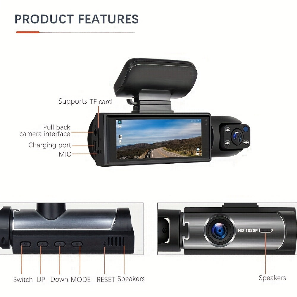 Dash Cam Front Rear 3.16inch Screen 1080P Full HD Car Dash Camera G Sensor Night Vision 170° Wide Angle Loop Recording ParMonitor Without SD Card