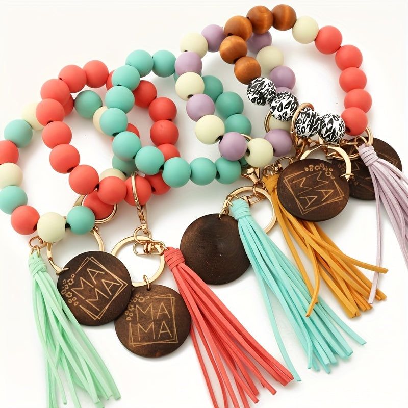 Leopard Wood Beads Hand Beads Spot Wood Beads Bracelet Hand Tassel Bracelet Car Key Chain