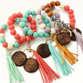 Leopard Wood Beads Hand Beads Spot Wood Beads Bracelet Hand Tassel Bracelet Car Key Chain