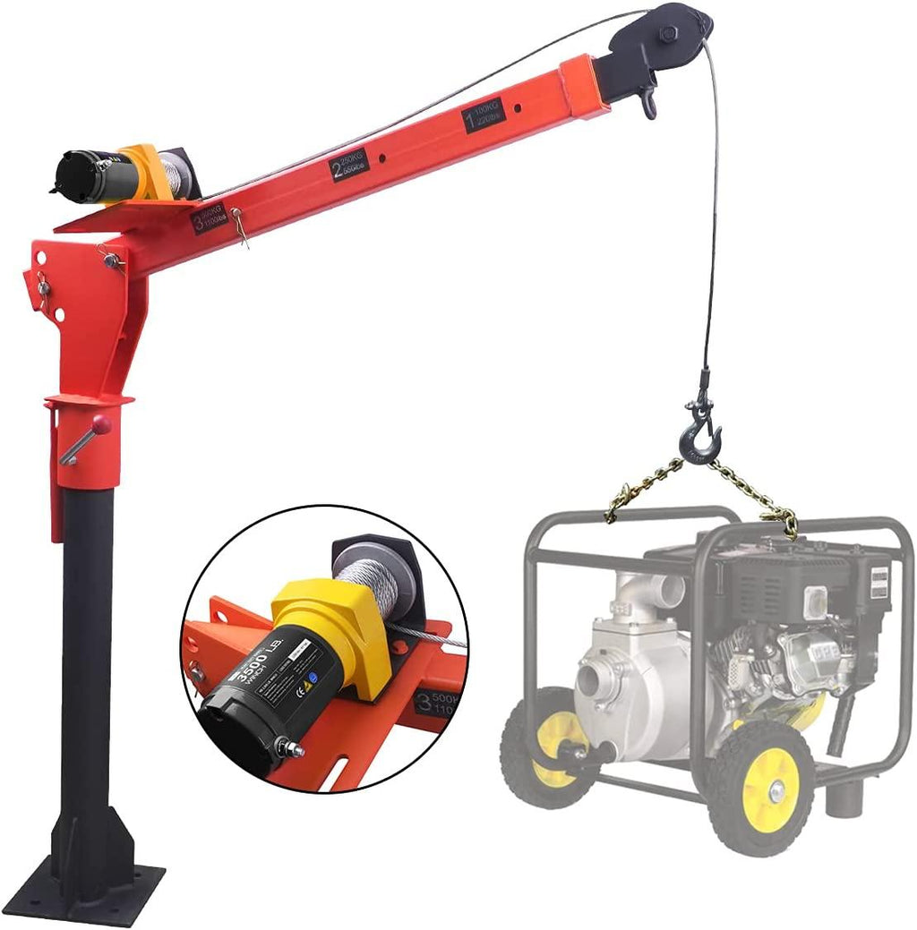 Pismire Winch Versatile 0.5T Folding Truck-Mounted Bed Crane Hoist Lift Pickup with Wireless Electric Winch 3500 lb 12V, Painted Steel 1100 lb Pickup 360° Swivel Base