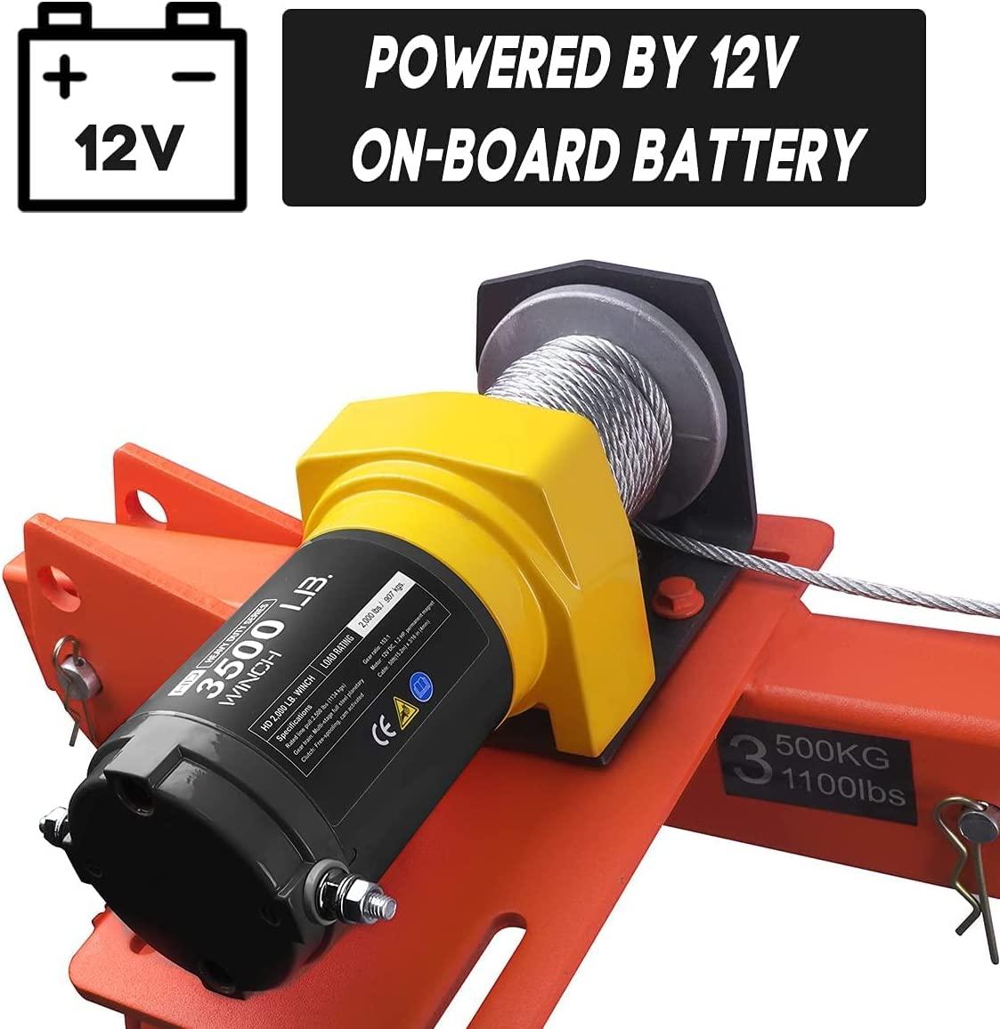 Pismire Winch Versatile 0.5T Folding Truck-Mounted Bed Crane Hoist Lift Pickup with Wireless Electric Winch 3500 lb 12V, Painted Steel 1100 lb Pickup 360° Swivel Base