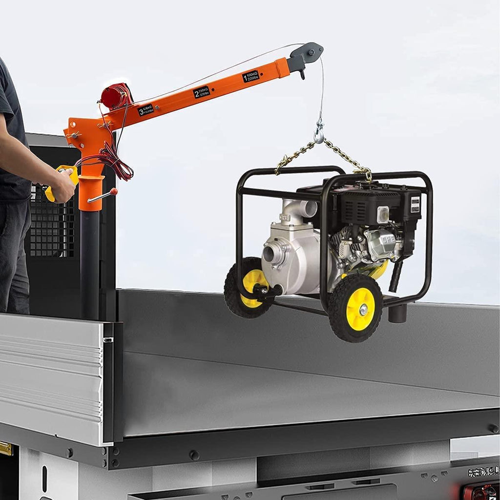 Pismire Winch Versatile 0.5T Folding Truck-Mounted Bed Crane Hoist Lift Pickup with Wireless Electric Winch 3500 lb 12V, Painted Steel 1100 lb Pickup 360° Swivel Base