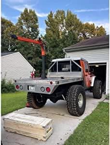 Pismire Winch Versatile 0.5T Folding Truck-Mounted Bed Crane Hoist Lift Pickup with Wireless Electric Winch 3500 lb 12V, Painted Steel 1100 lb Pickup 360° Swivel Base