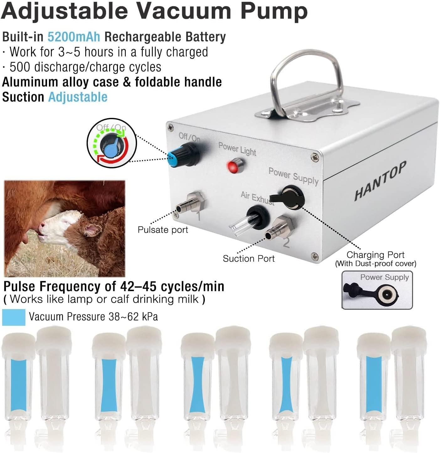 Hantop 6L Goat MilMachine (Pro Model) and Cow MilTeat Cup Replacement (Tube Included)