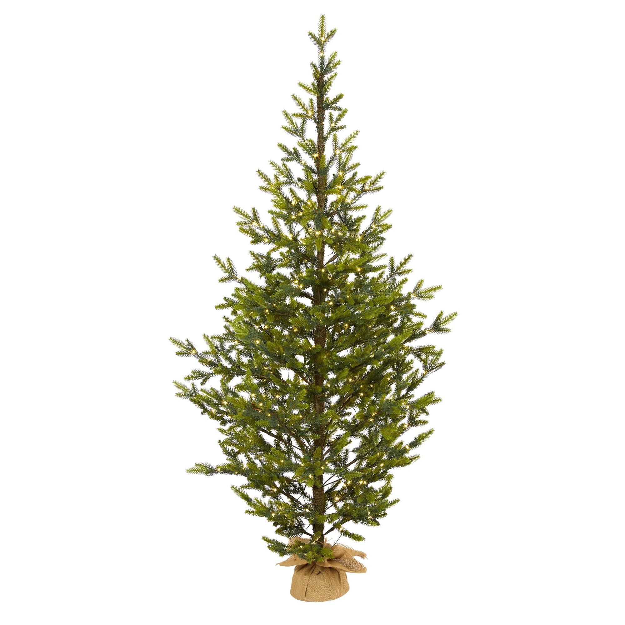 Nearly Natural 6' Fraser Fir Artificial Christmas Tree in Burlap Base, Prelit with LED Lights, Green