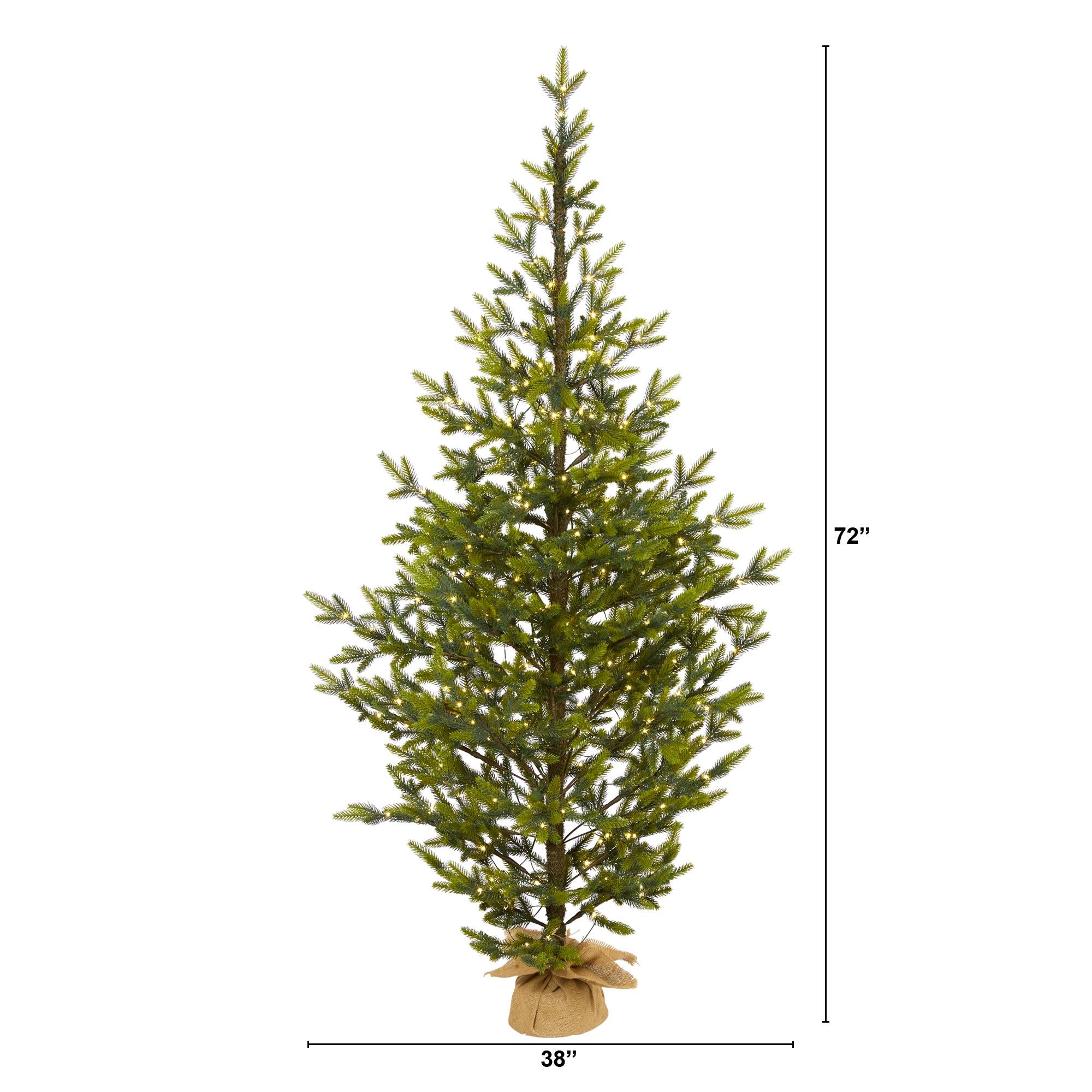 Nearly Natural 6' Fraser Fir Artificial Christmas Tree in Burlap Base, Prelit with LED Lights, Green