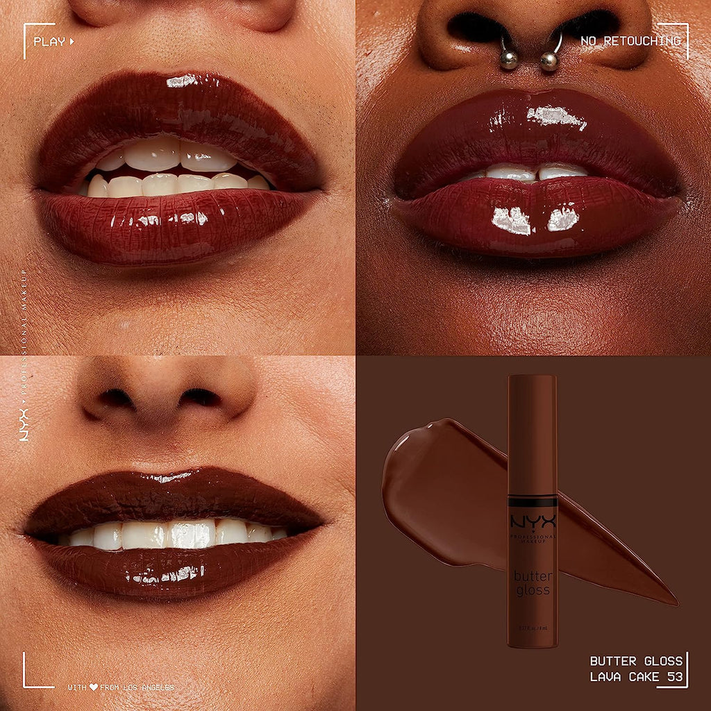 NYX PROFESSIONAL MAKEUP Butter Gloss Brown Sugar, Non-Sticky Lip Gloss - Lava Cake (Rich Brown)