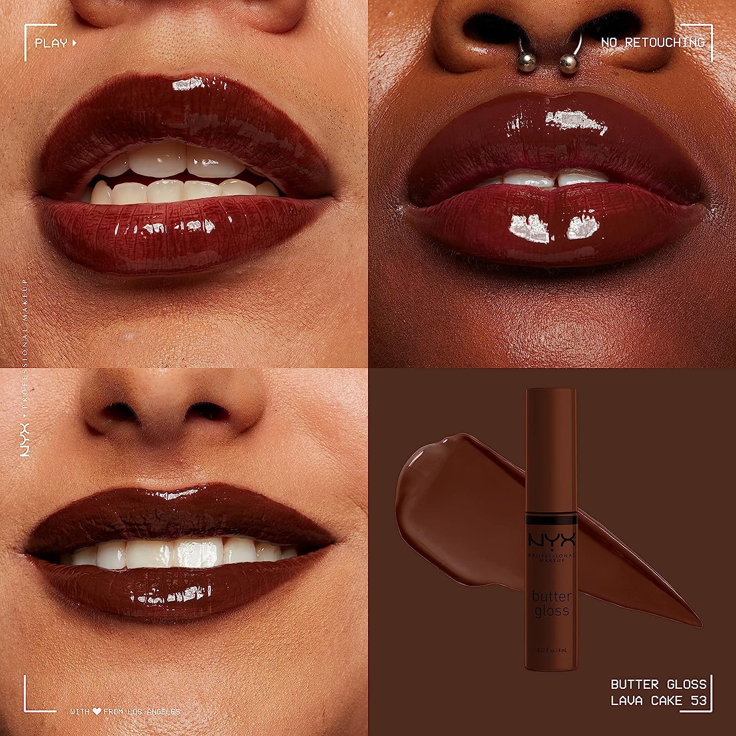 NYX PROFESSIONAL MAKEUP Butter Gloss Brown Sugar, Non-Sticky Lip Gloss - Lava Cake (Rich Brown)