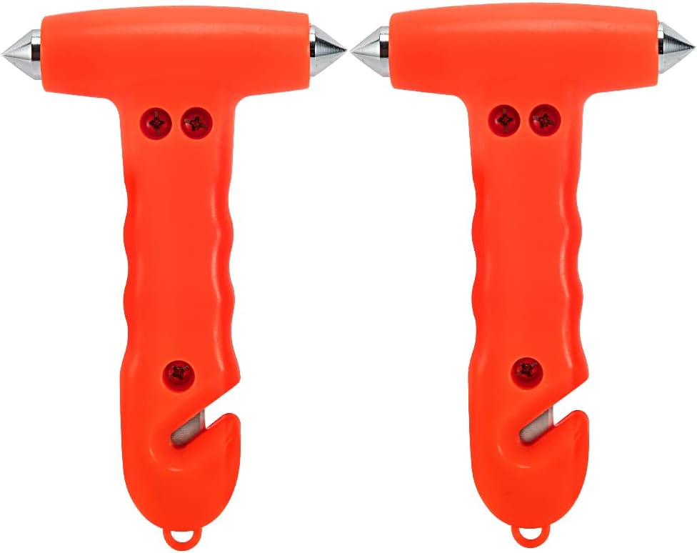 MOTORBUDDY Car Safety Hammer 2-Pack, Auto Emergency Escape Hammer with Window Breaker and Seat Belt Cutter, Striking Red Emergency Escape Tool for Car Accidents