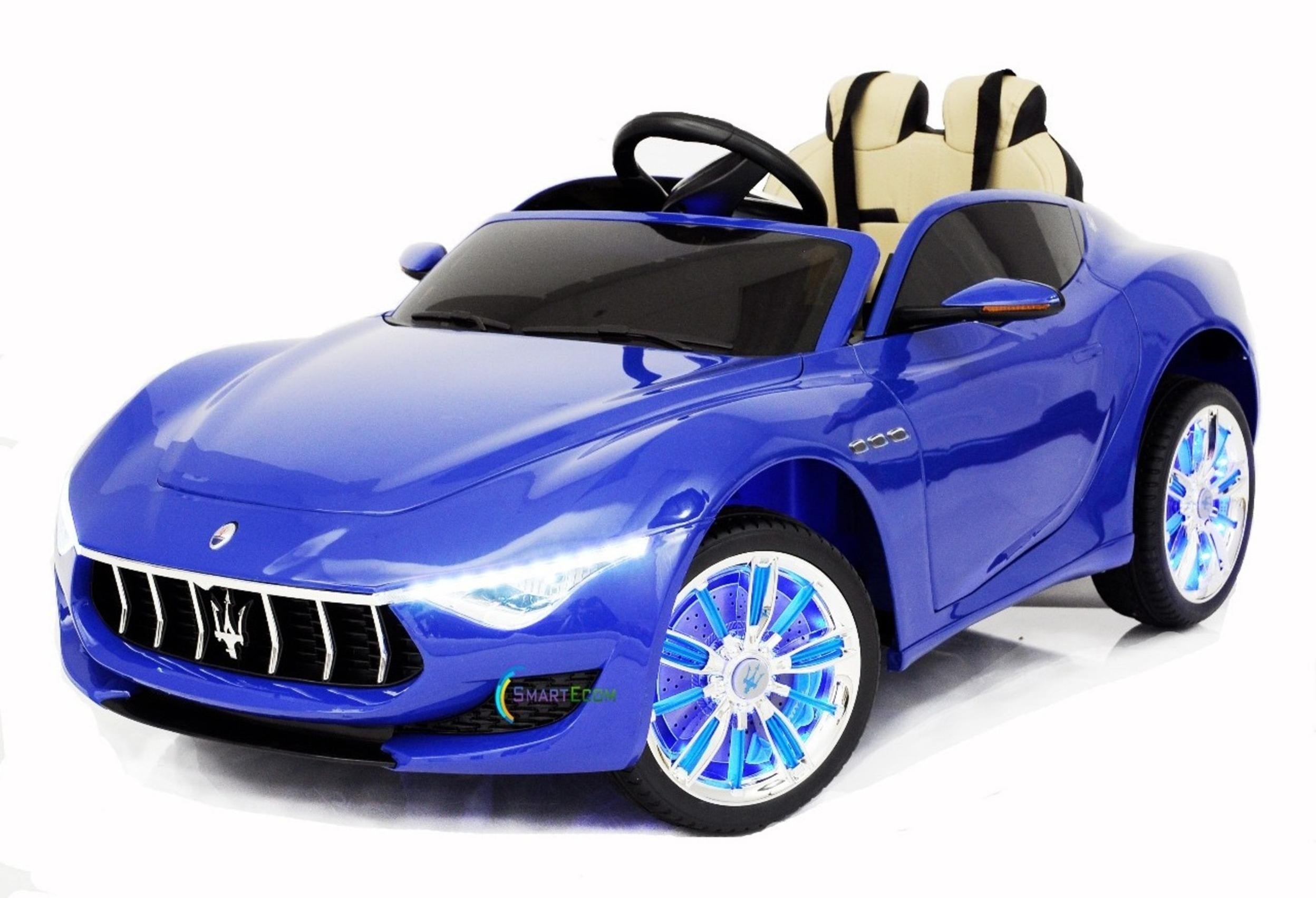 12V Maserati Alfieri Ride on Electric Car For Kids with MP4 Touch Screen Remote Control LED lights wheels MP3 Leather seat - Blue