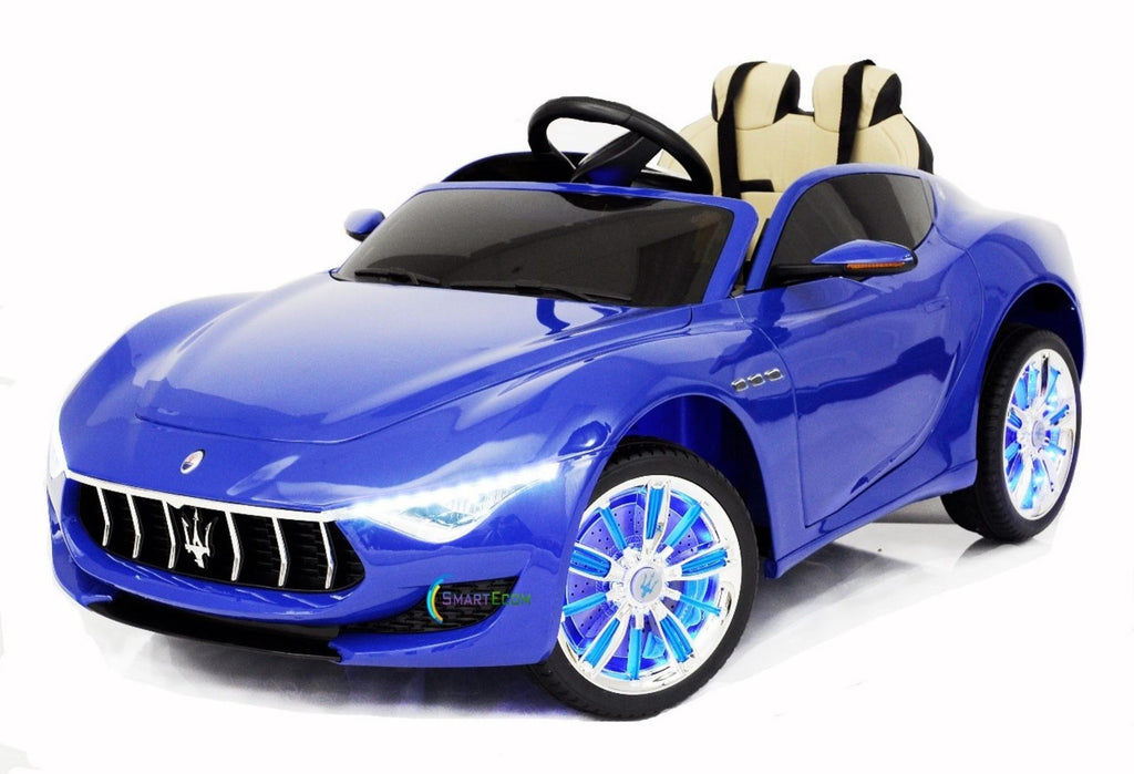 12V Maserati Alfieri Ride on Electric Car For Kids with MP4 Touch Screen Remote Control LED lights wheels MP3 Leather seat - Blue