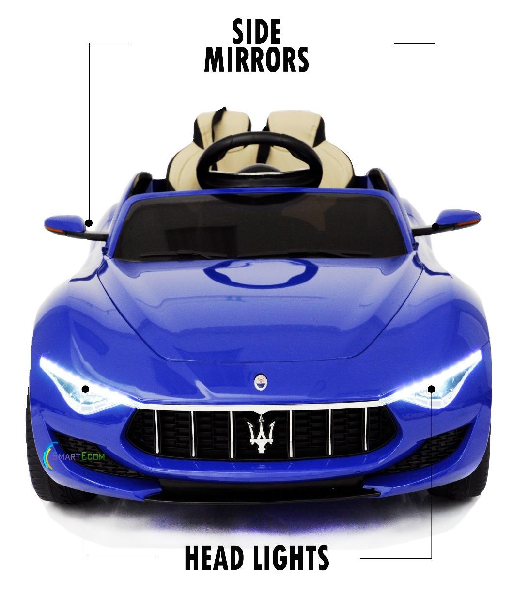 12V Maserati Alfieri Ride on Electric Car For Kids with MP4 Touch Screen Remote Control LED lights wheels MP3 Leather seat - Blue