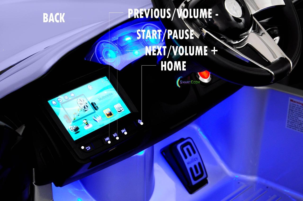 12V Maserati Alfieri Ride on Electric Car For Kids with MP4 Touch Screen Remote Control LED lights wheels MP3 Leather seat - Blue