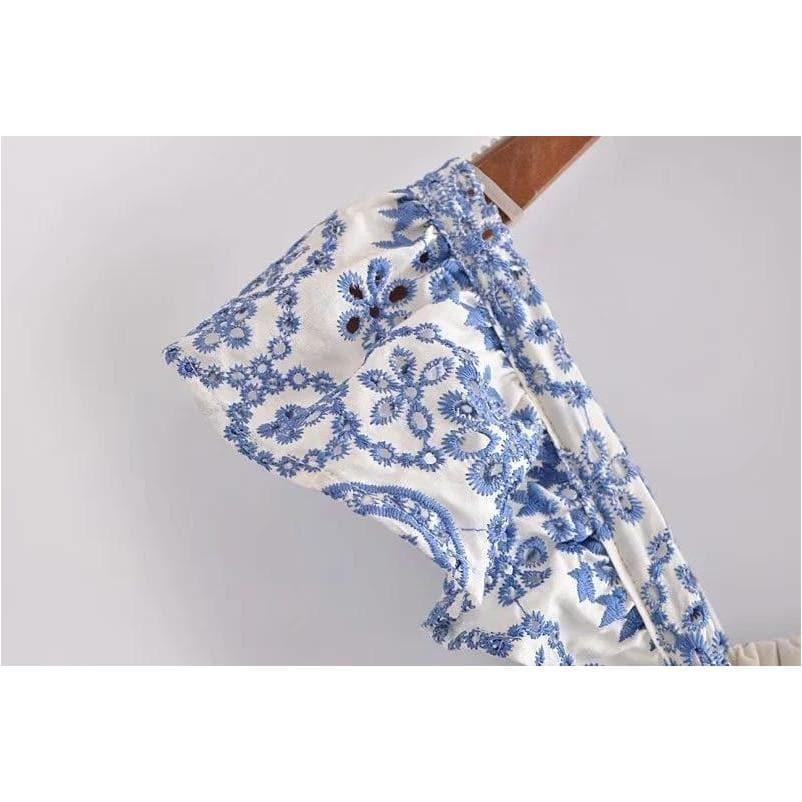 vintage ruffled long hollow embroidery dress