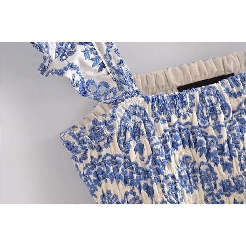 vintage ruffled long hollow embroidery dress