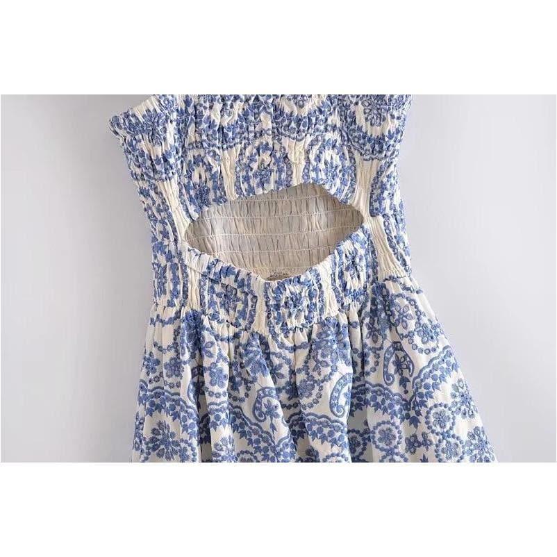 vintage ruffled long hollow embroidery dress