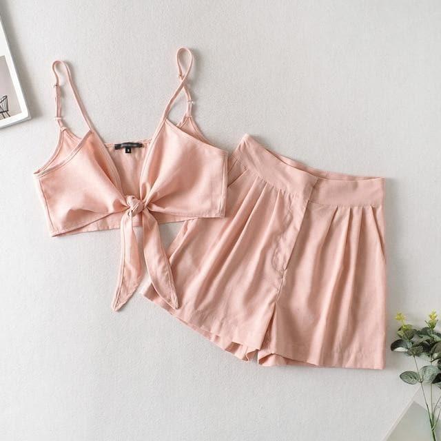two piece crop bow sets for women