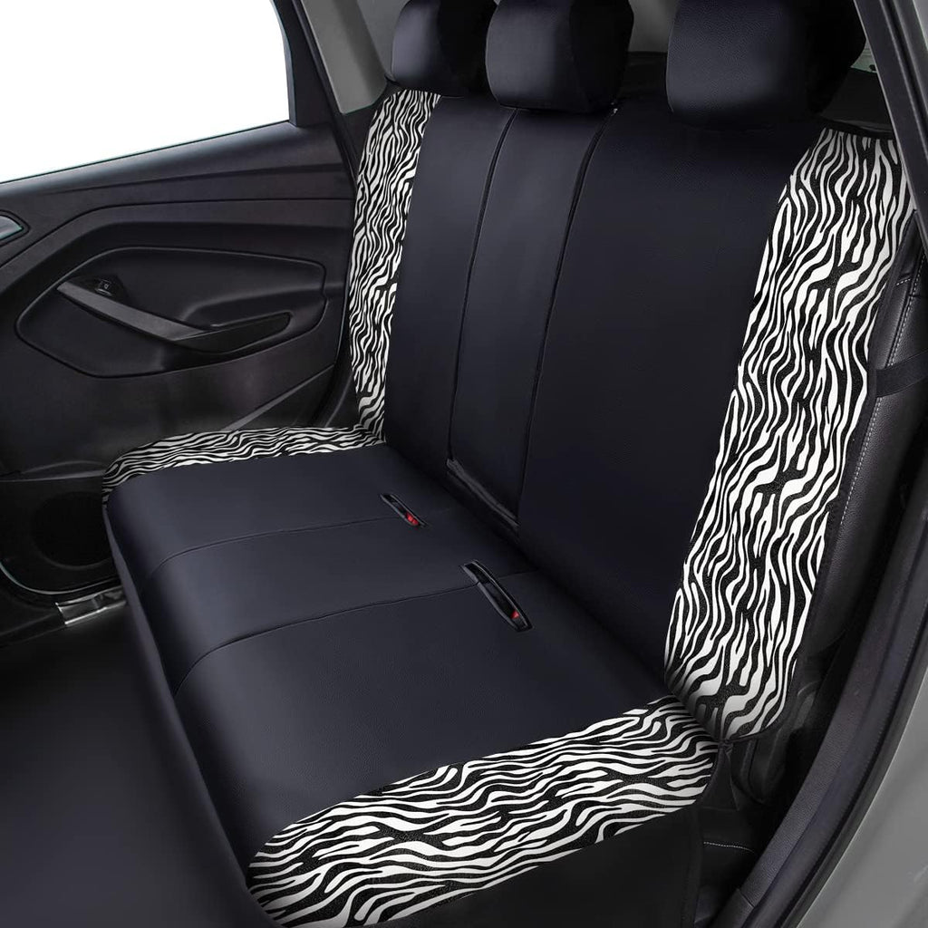Flying Banner car seat Covers Protects Zebra Printing Velvet Faux Leather Carbon Fiber Front and Rear Bench Full Set (Zebra Black, Full Set - 8PCS)