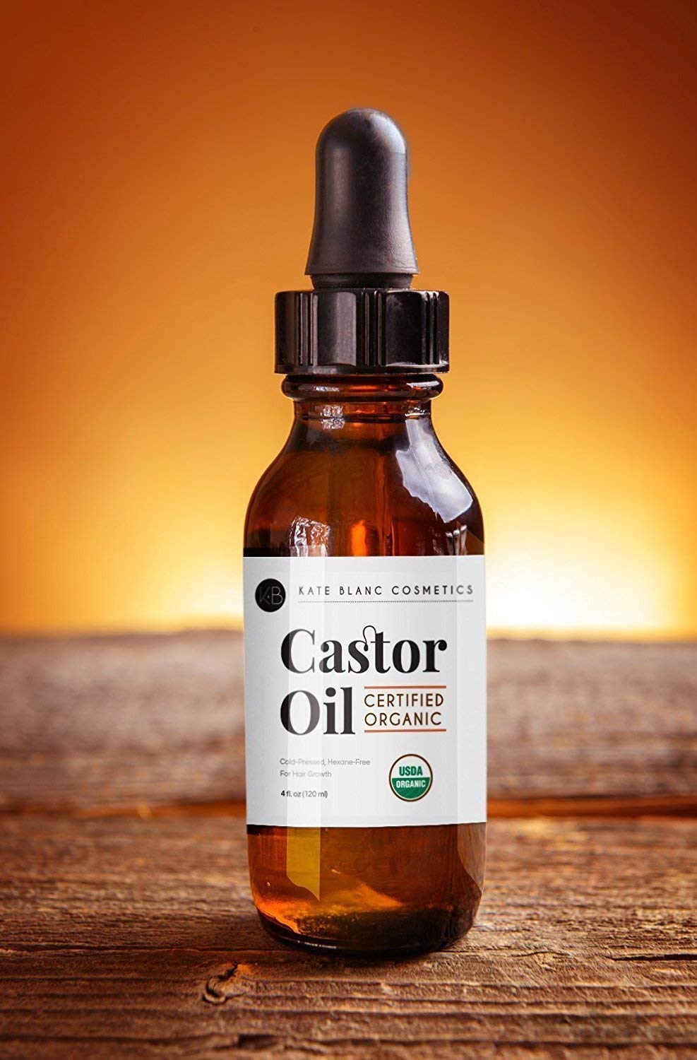 Organic Castor Oil (4oz), USDA Certified, 100% Pure, Cold Pressed, Hexane Free by Kate Blanc. Stimulate Growth for Eyelashes, Eyebrows, Hair. Skin Moisturizer &amp; Oil Cleanse with Starter Kit
