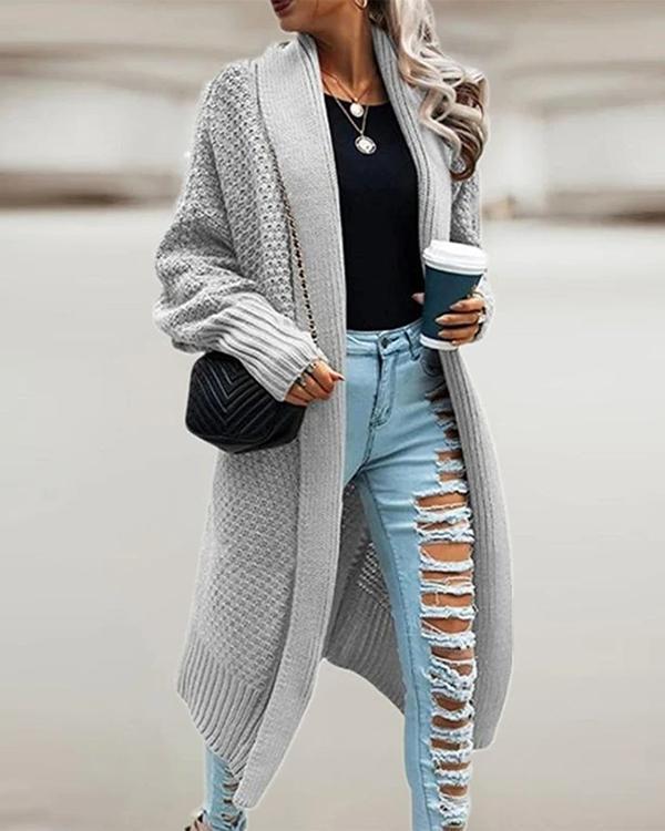 lapel bat sleeve knit long sweater cardigan