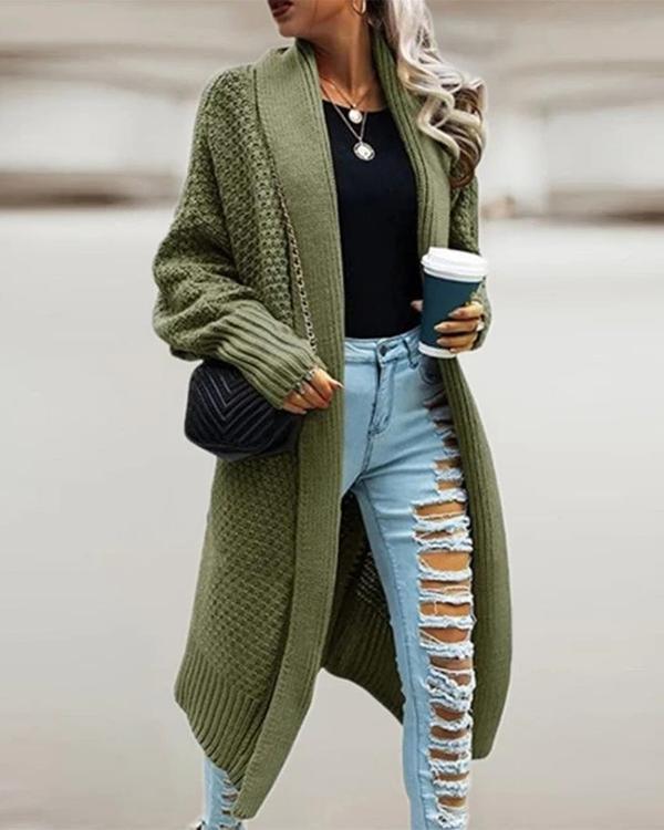 lapel bat sleeve knit long sweater cardigan