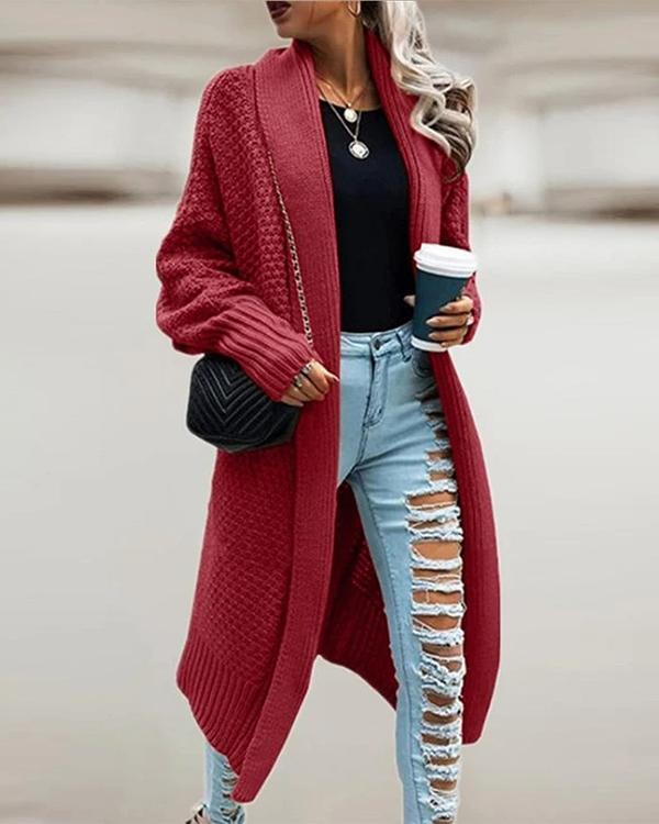 lapel bat sleeve knit long sweater cardigan