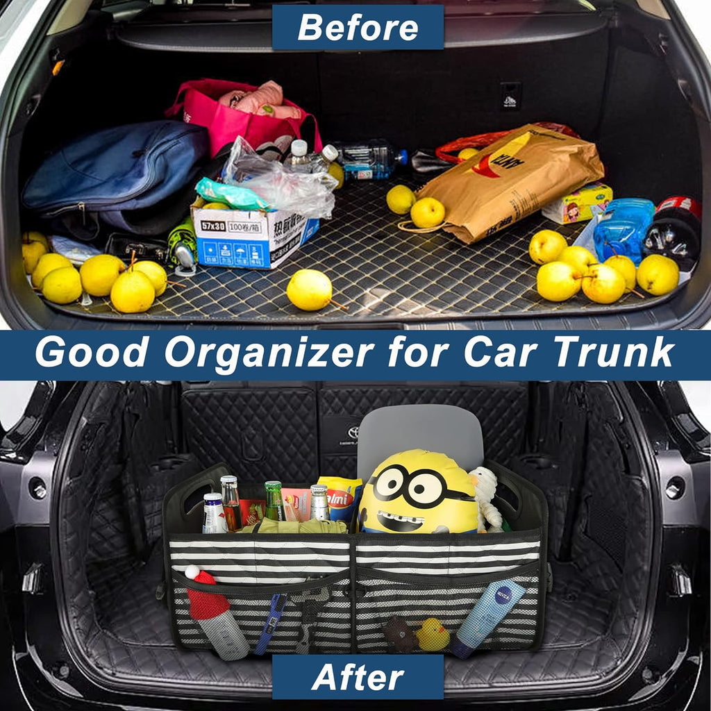 Deosk Car Trunk Organzier for suv,Car Organziers and Storage with 6 Big Pocket,Car Accessories for Women/Men 50L Waterproof Polyester Trunk Organzier for Car/SUV/Minivan/Truck（Medium, Stripe）
