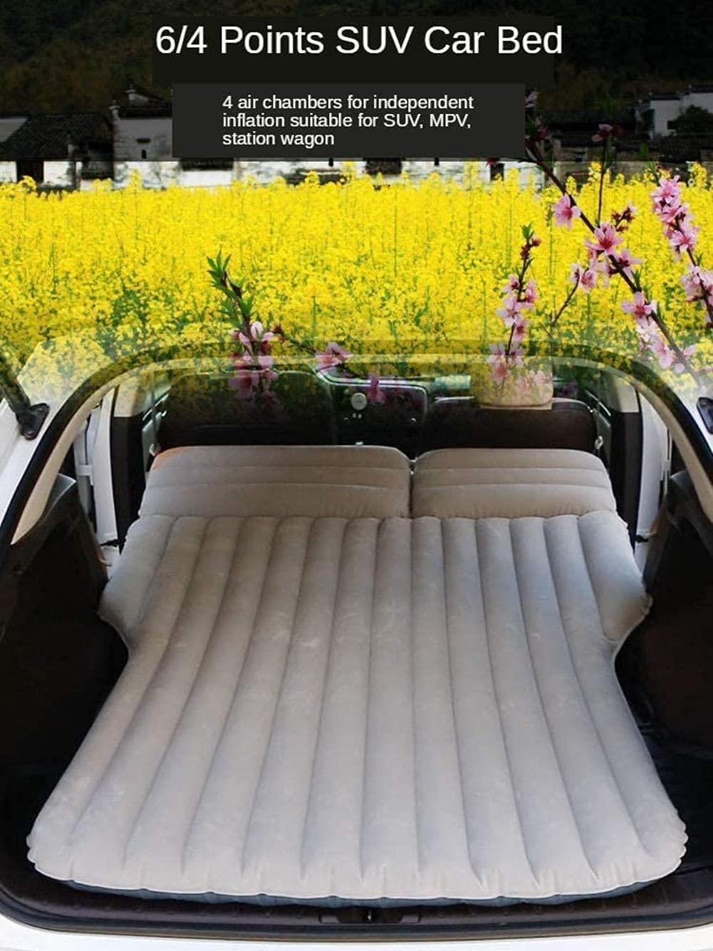 RSQJ Car Travel Bed,Inflatable Bed,SUV FlocCar Inflatable Bed Trunk Inflatable Bed Self-Driving Car Supplies (Color : Beige)