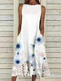 Ladies Round Neck Floral Print Casual Sleeveless Dress