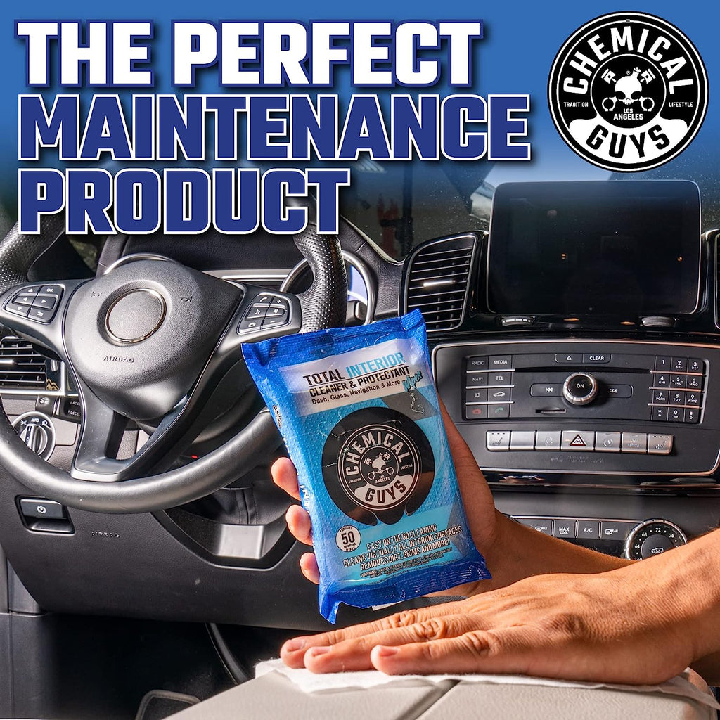 Chemical Guys PMWSPI22050 Total Interior Cleaner &amp; Protectant Wipes Mega 50 Pack, Safe for Cars, Trucks, SUVs, Jeeps, Motorcycles, RVs &amp; More ( 50 Ct)