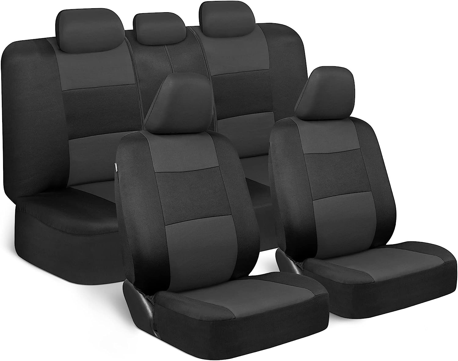 BDK PolyPro Car Seat Covers Full Set in Charcoal on Black – Front and Rear Split Bench Seat Covers for Cars, Easy to Install Car Seat Cover Set, Car Accessories for Auto Trucks Van SUV