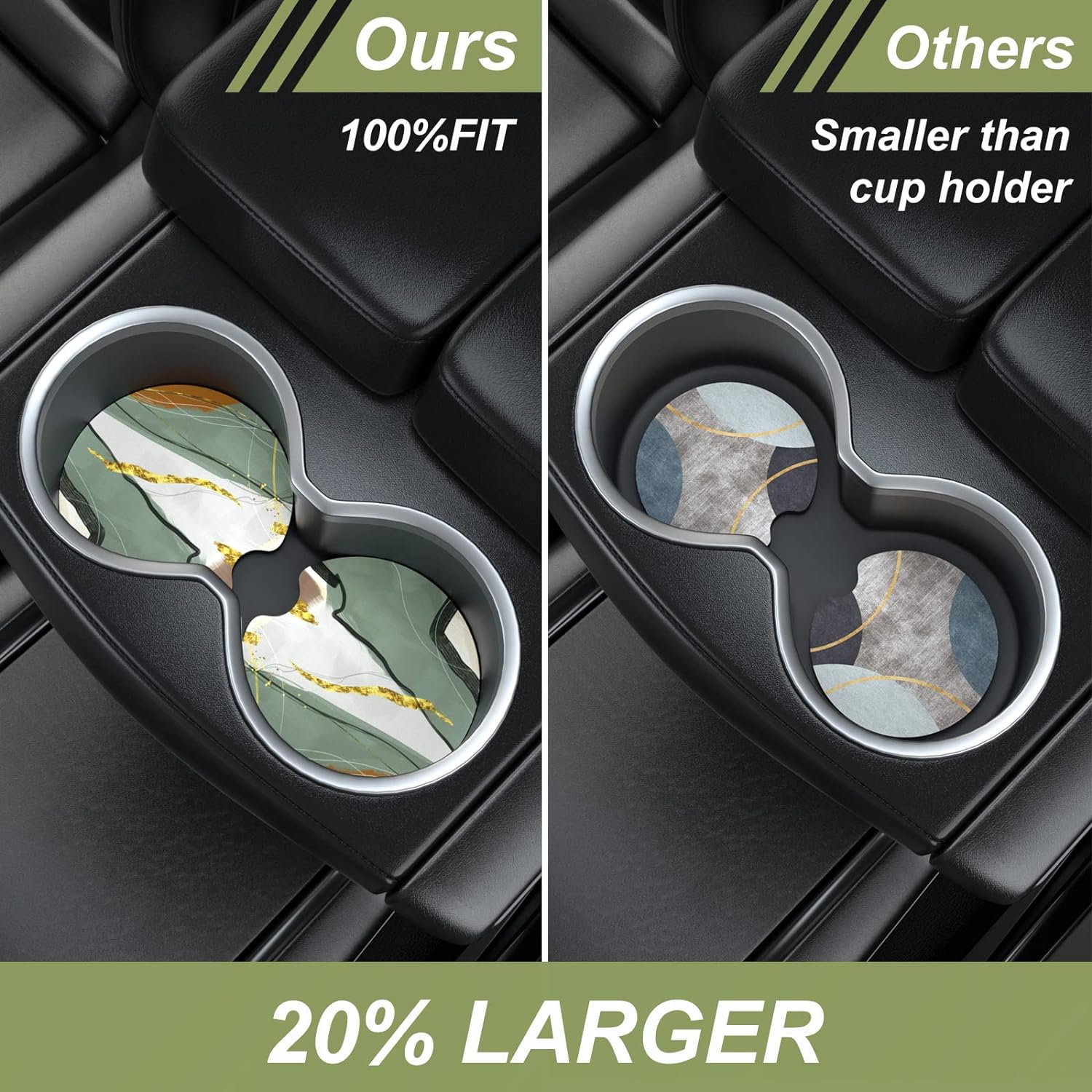 Nipichsha Car Cup Holder Coasters, Car Coasters for Cup Holders, 2 Pack Anti Slip Insert Coaster, Rubber Car Cup Mat with A Finger Notch, Cute Car Interior Accessories for Women Men(Abstract Line Art)