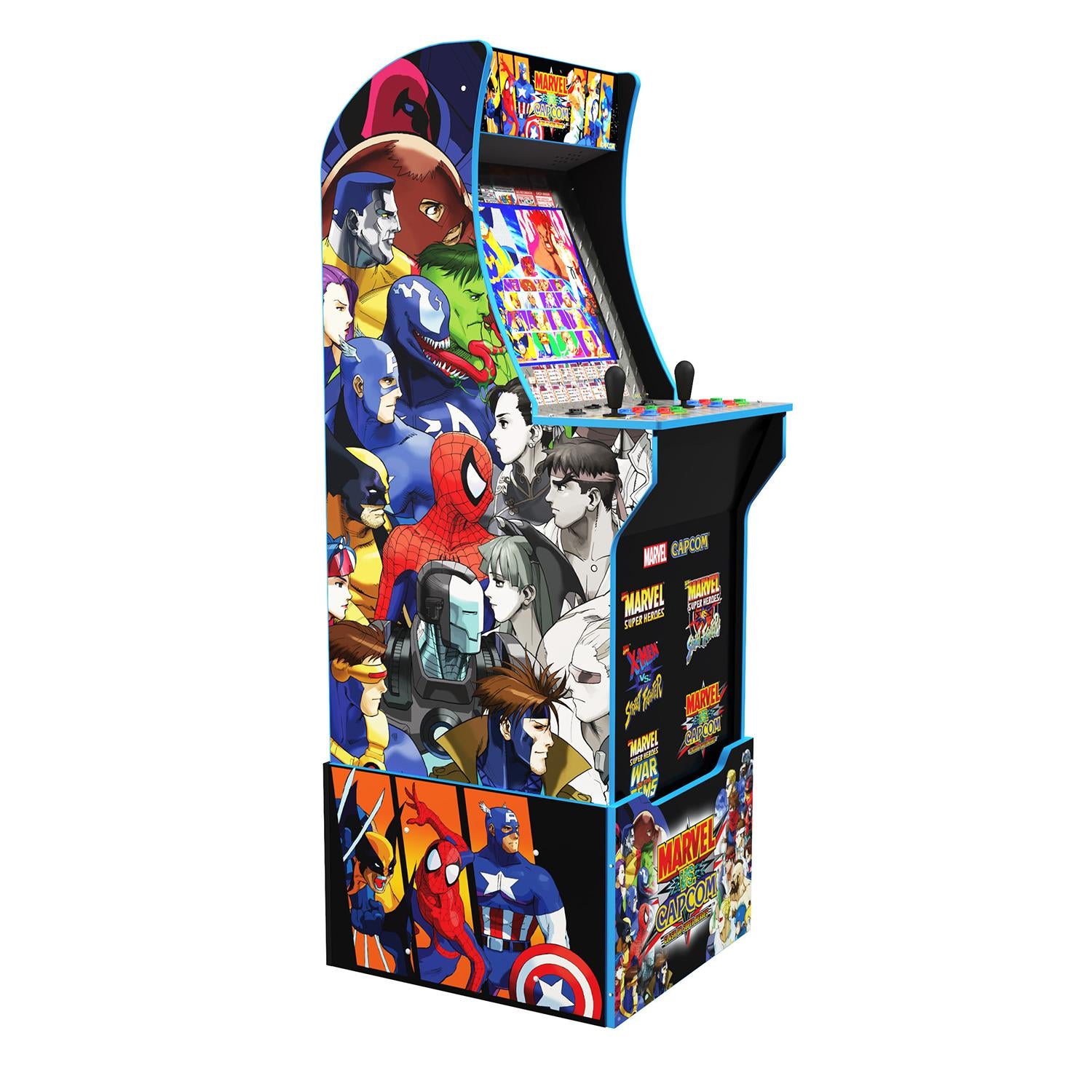Arcade1UP Marvel vs. Capcom, 4 Games in 1, Arcade with Riser, Lit Marquee, and Stool