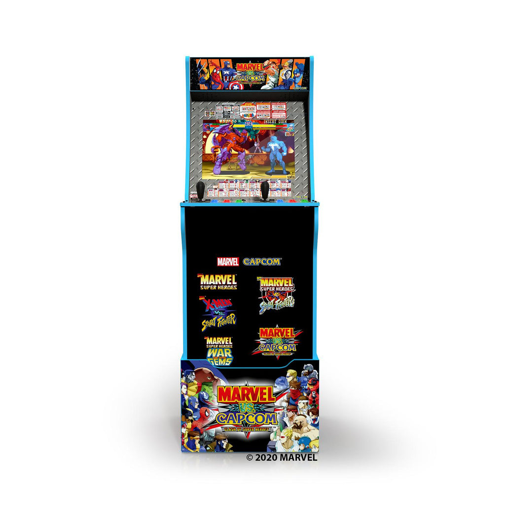 Arcade1UP Marvel vs. Capcom, 4 Games in 1, Arcade with Riser, Lit Marquee, and Stool