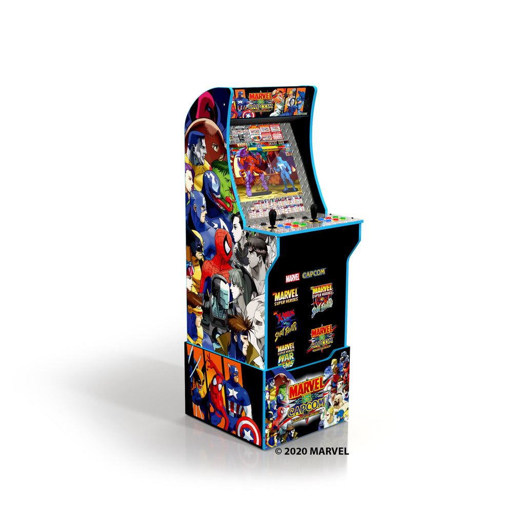 Arcade1UP Marvel vs. Capcom, 4 Games in 1, Arcade with Riser, Lit Marquee, and Stool